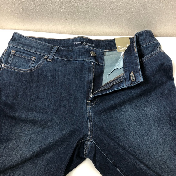 Chico’s Cotton Blend Midrise Straight-Leg Dark Blue Jeans 2 Short (12) - Picture 4 of 16